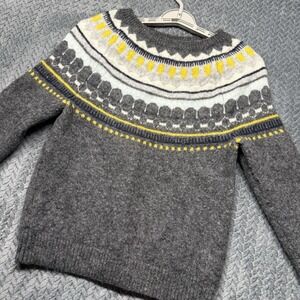 GAP Sweater S Charcoal Heather Fair Isle Circular Yoke‎ Wool Mohair Blend Yellow